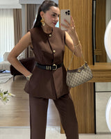 Belted Tailored Vest Set + Belt