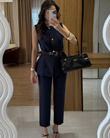 Belted Tailored Vest Set + Belt