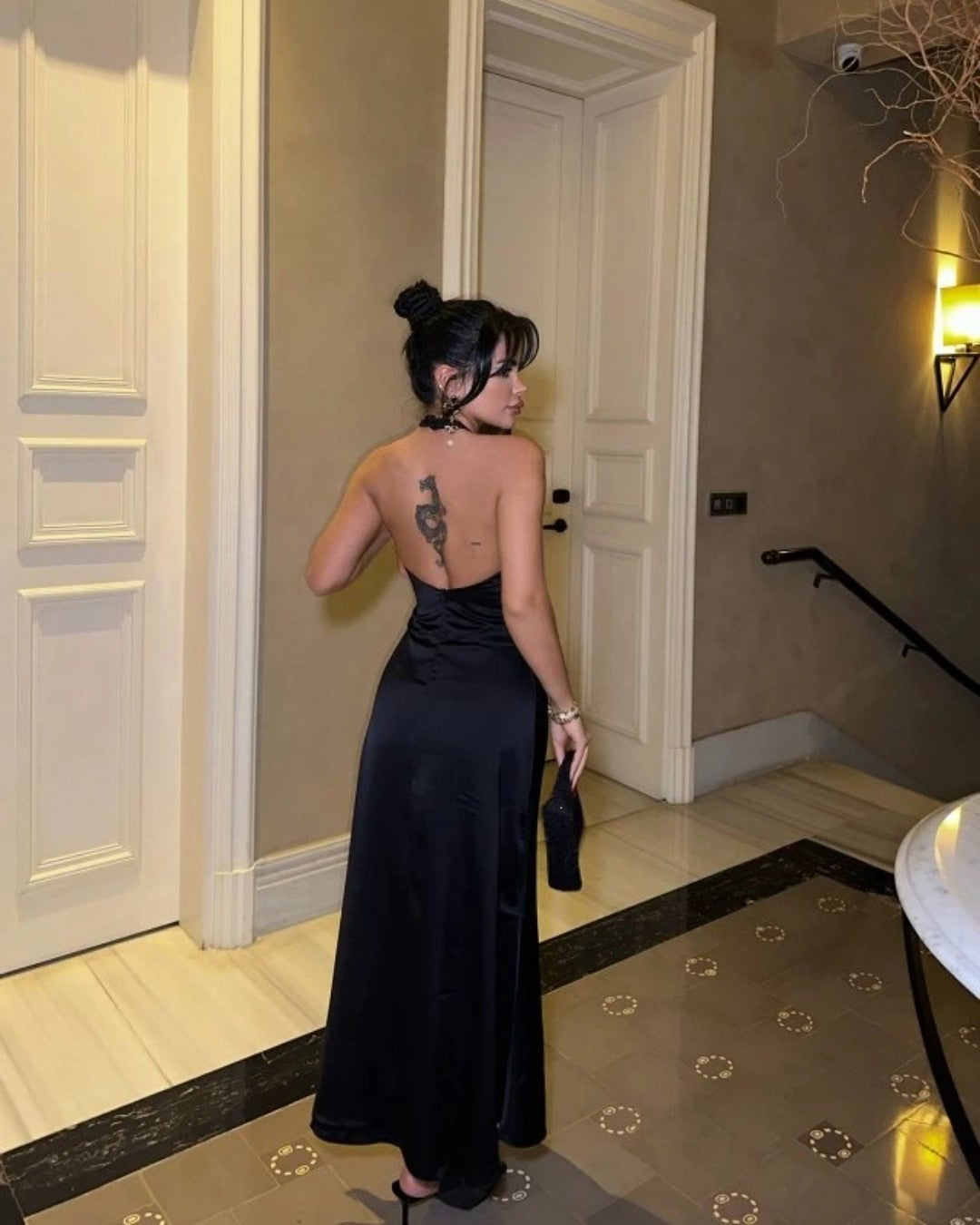 Black Satin Long Dress