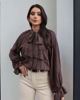 Bow-Tie Neck Ruffle Shirt