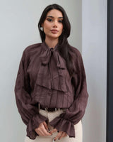 Bow-Tie Neck Ruffle Shirt