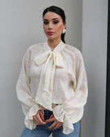 Bow-Tie Neck Ruffle Shirt