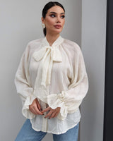 Bow-Tie Neck Ruffle Shirt
