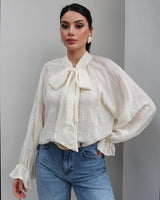 Bow-Tie Neck Ruffle Shirt