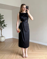 Butterfly Satin Midi Dress