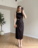 Butterfly Satin Midi Dress