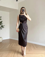 Butterfly Satin Midi Dress