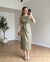 Butterfly Satin Midi Dress