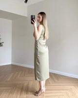 Butterfly Satin Midi Dress