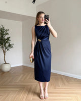 Butterfly Satin Midi Dress