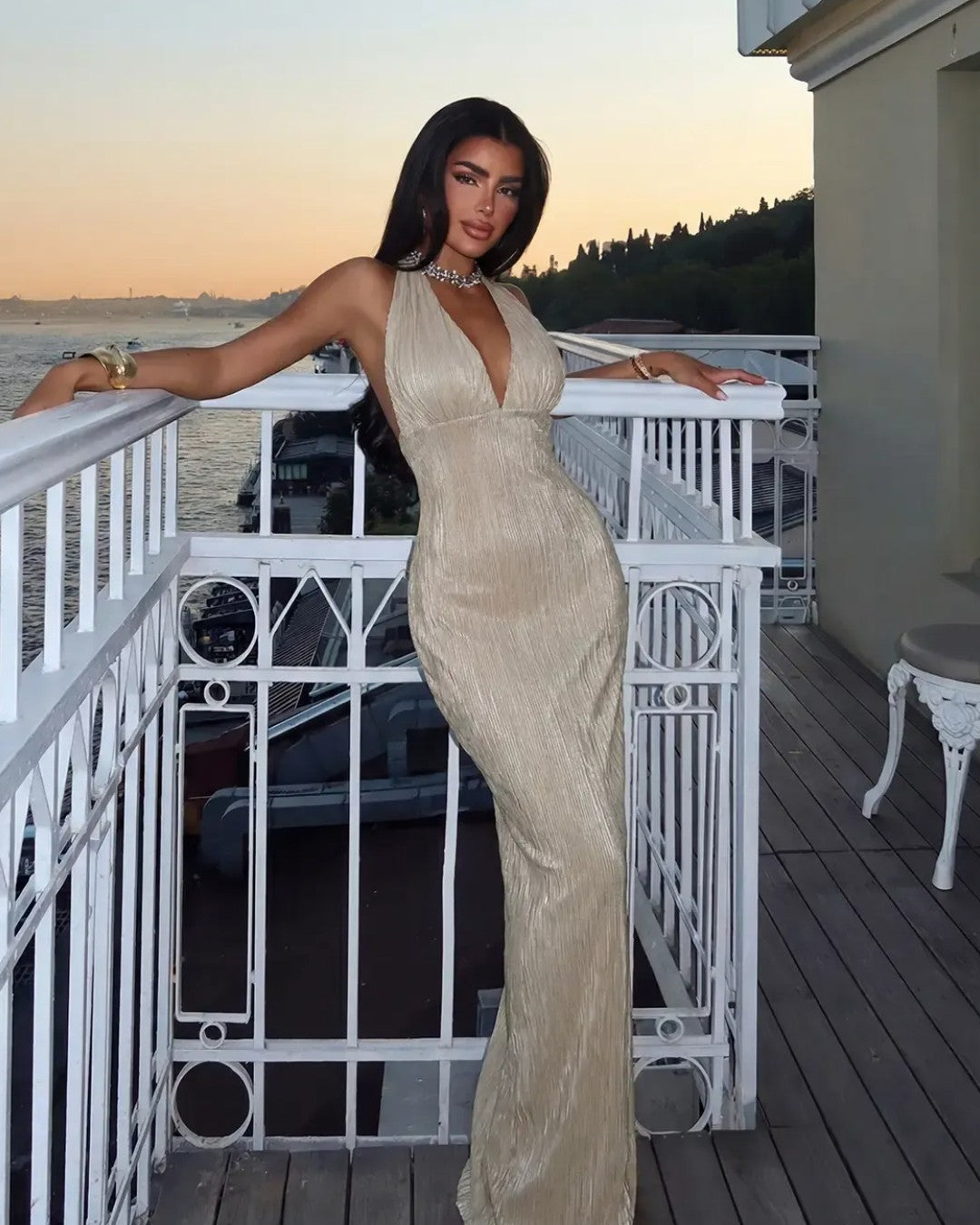 Champagne Siren Halter Dress