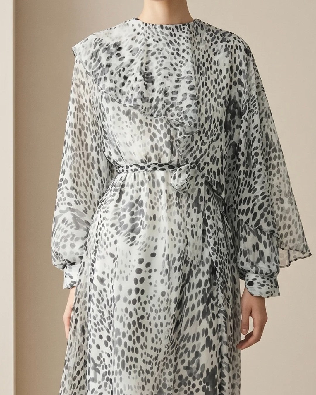 Chiffon Cape-Sleeve Maxi Dress