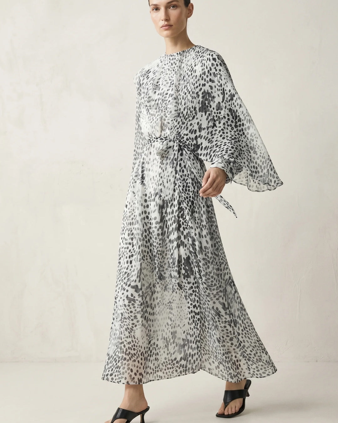 Chiffon Cape-Sleeve Maxi Dress