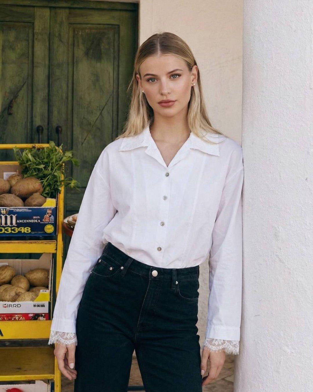 Classic Button Shirt with Lace Cuffs