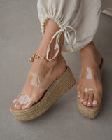 Clear Raffia Platform Wedges