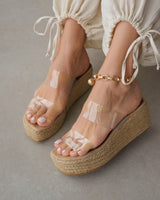 Clear Raffia Platform Wedges