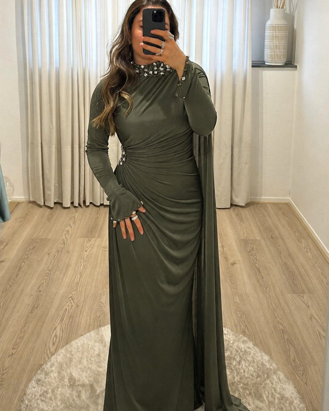 Crystal Draped Cape Maxi Dress