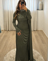 Crystal Draped Cape Maxi Dress