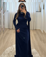 Crystal Draped Cape Maxi Dress