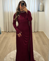 Crystal Draped Cape Maxi Dress