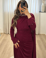 Crystal Draped Cape Maxi Dress