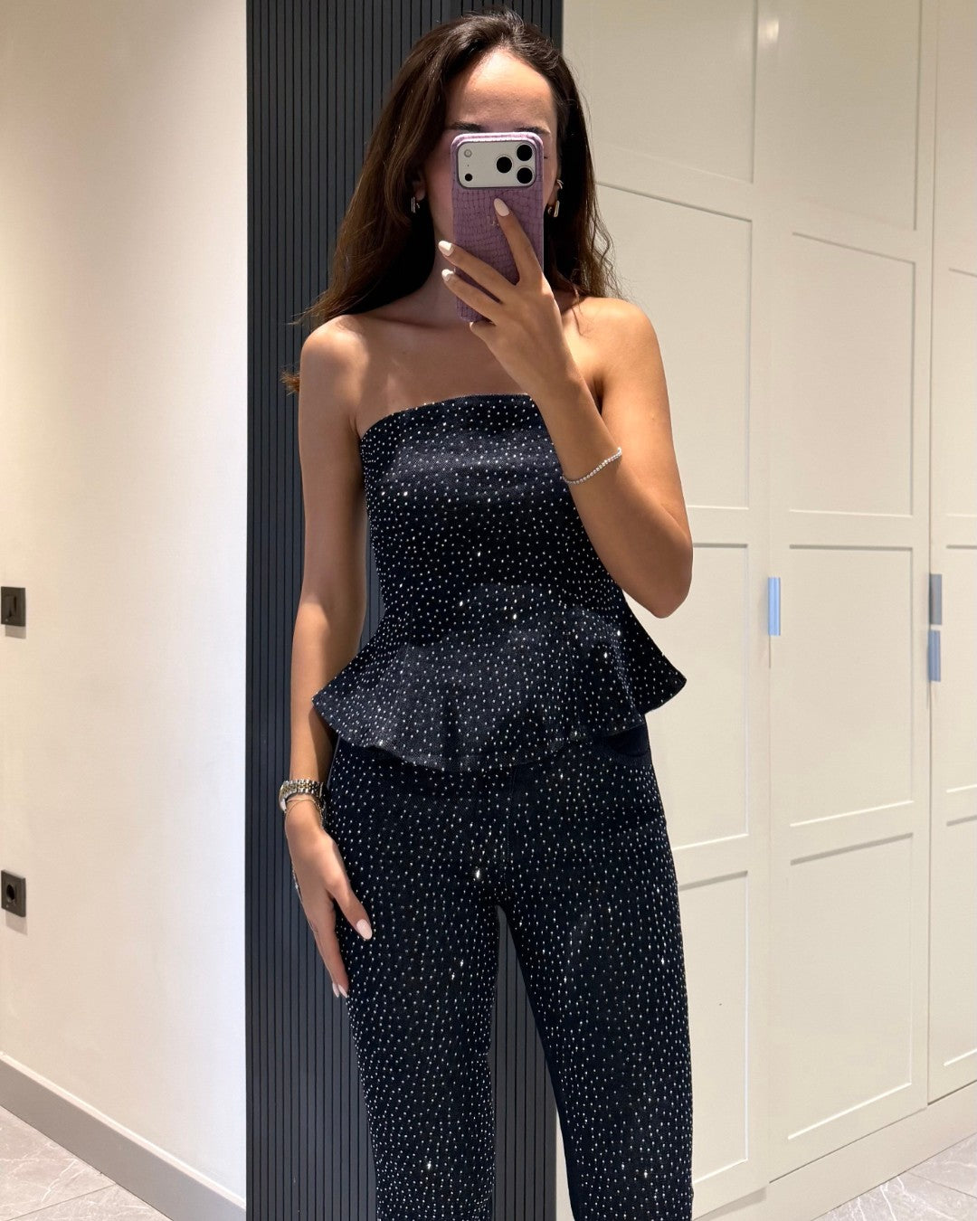 Crystal Glam Strapless Denim Set