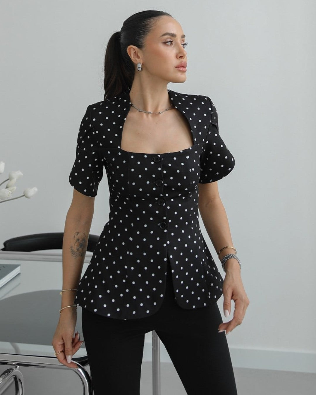Dot Peplum Blazer Top