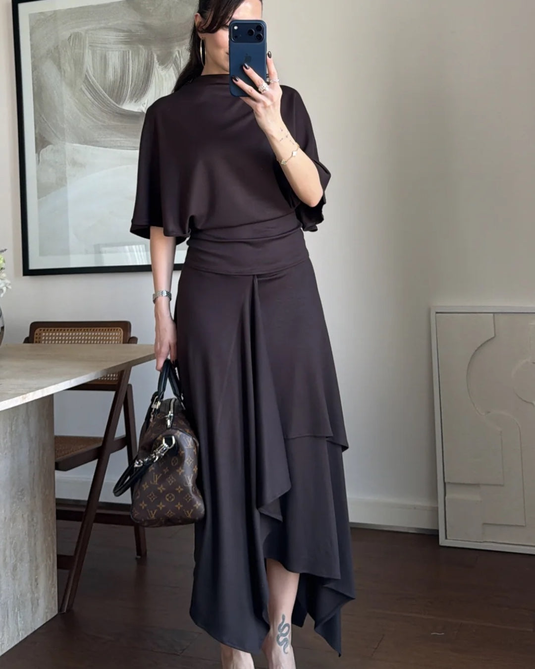 Draped Asymmetric Skirt Set
