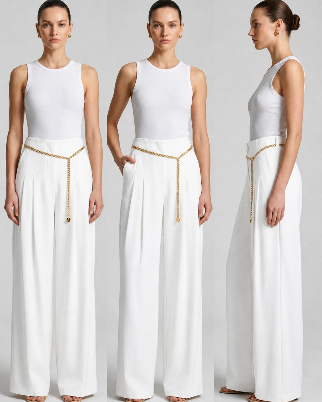 Elegnant Chain Detail Trousers + Belt