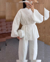 Embroidered Belted Top