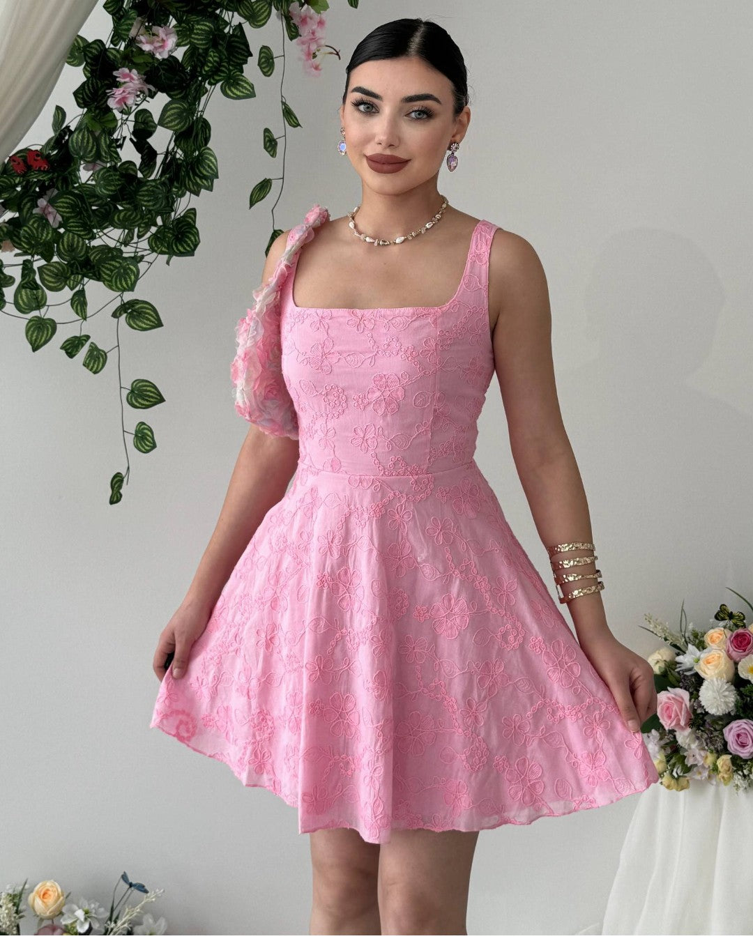 Embroidered Floral Mini Dress