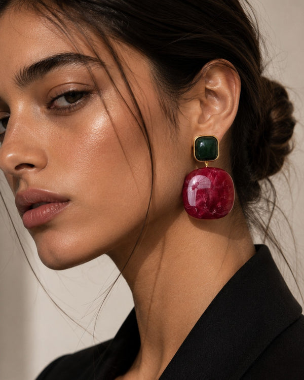 Emerald Amber Statement Earrings