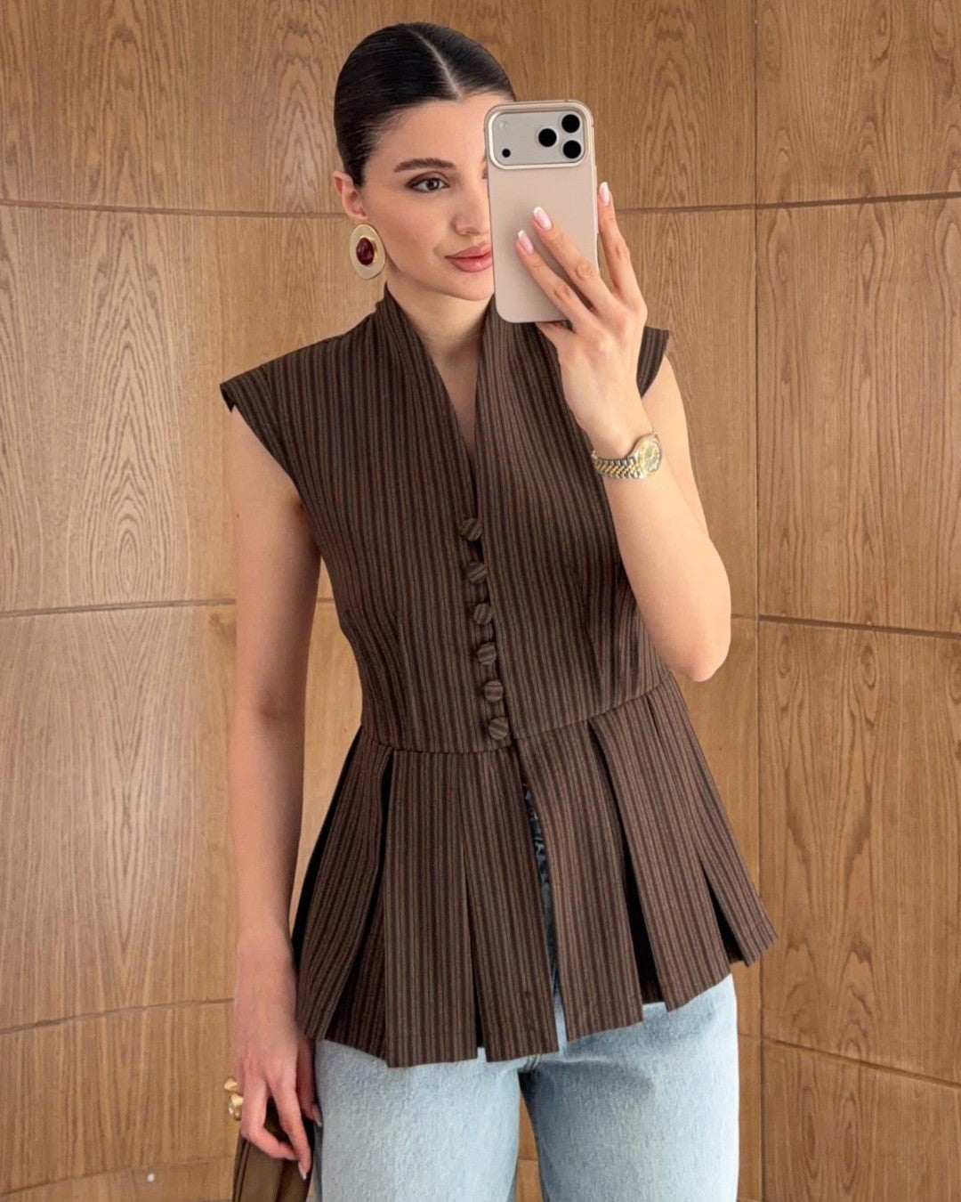 Espresso Pleated Vest Top