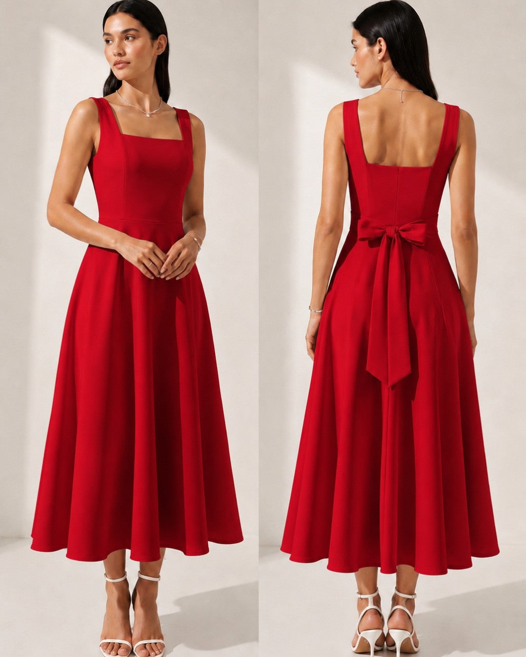 Féminine Bow Midi Dress