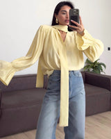 Feminine Bow Tie Blouse