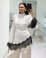 Feminine Lace Satin Blouse