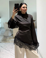 Feminine Lace Satin Blouse