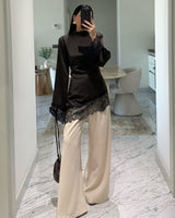 Feminine Lace Satin Blouse