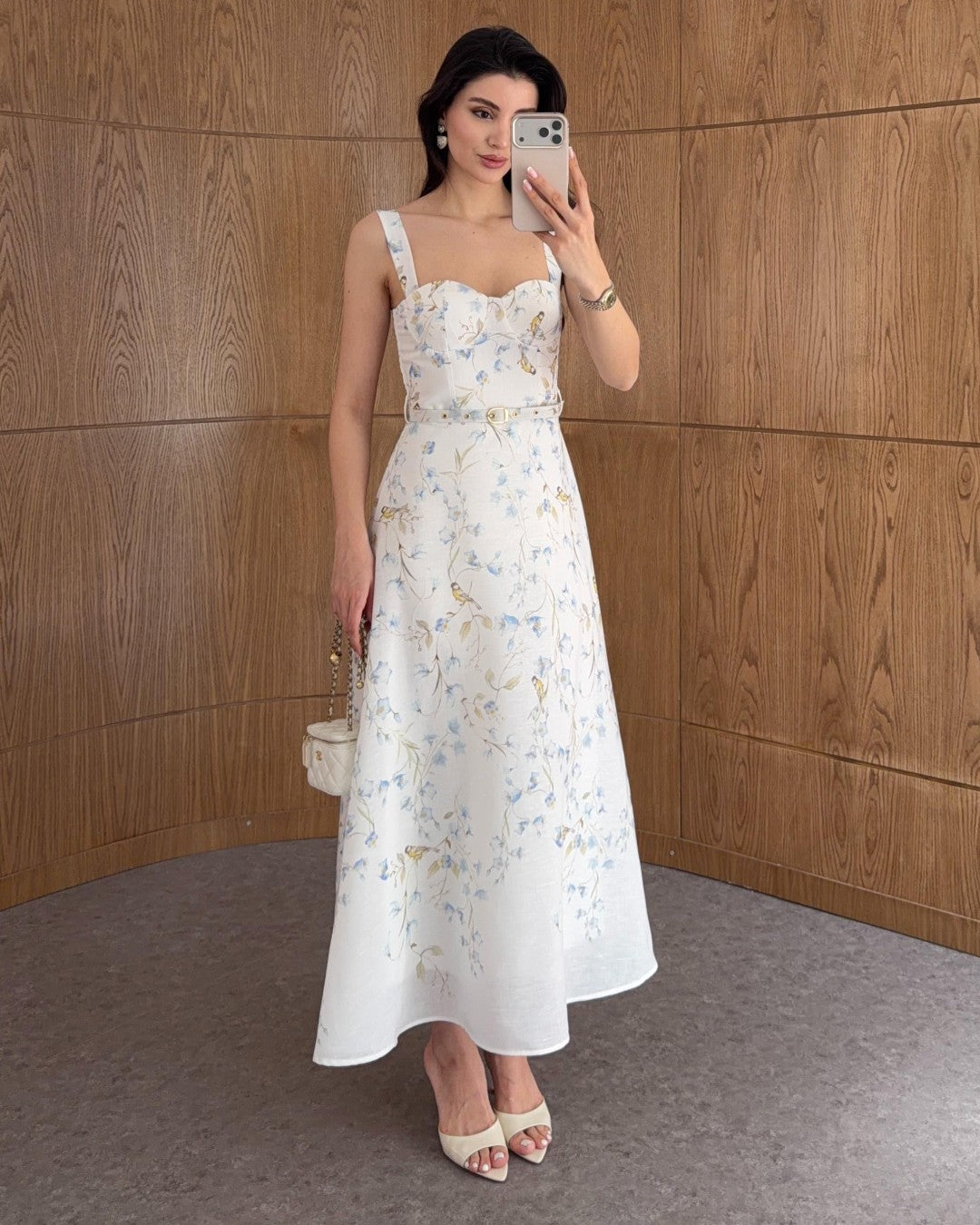 Floral Waist-Detail Midi Dress