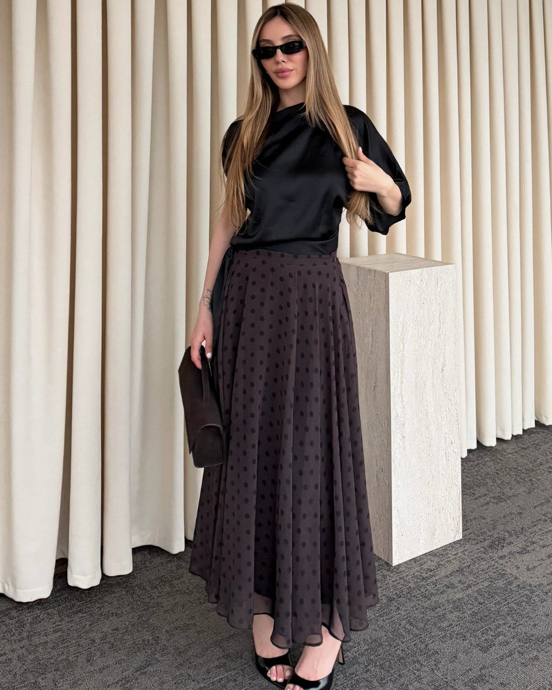 Flowing Polka Midi Skirt