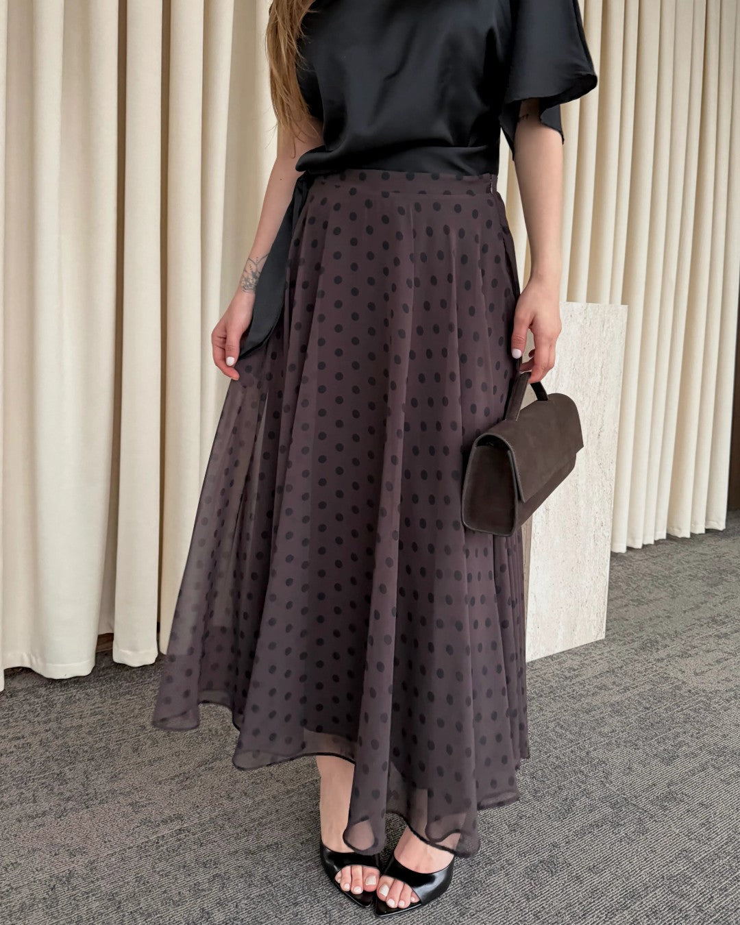 Flowing Polka Midi Skirt