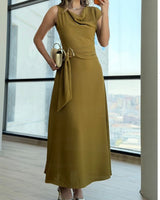 Gold Accent Midi Dress
