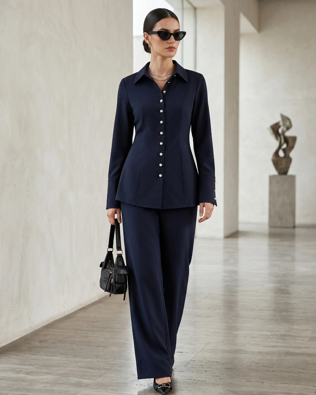 Gold Button Tailored Set