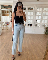 High-Waist Straight Denim + Belt