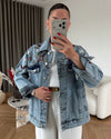 Jewel Detail Oversized Denim Jacket