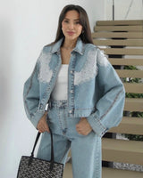 Lace Detail Denim Set
