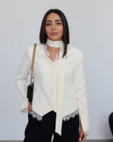 Lace Detail Structured Blazer + Belt