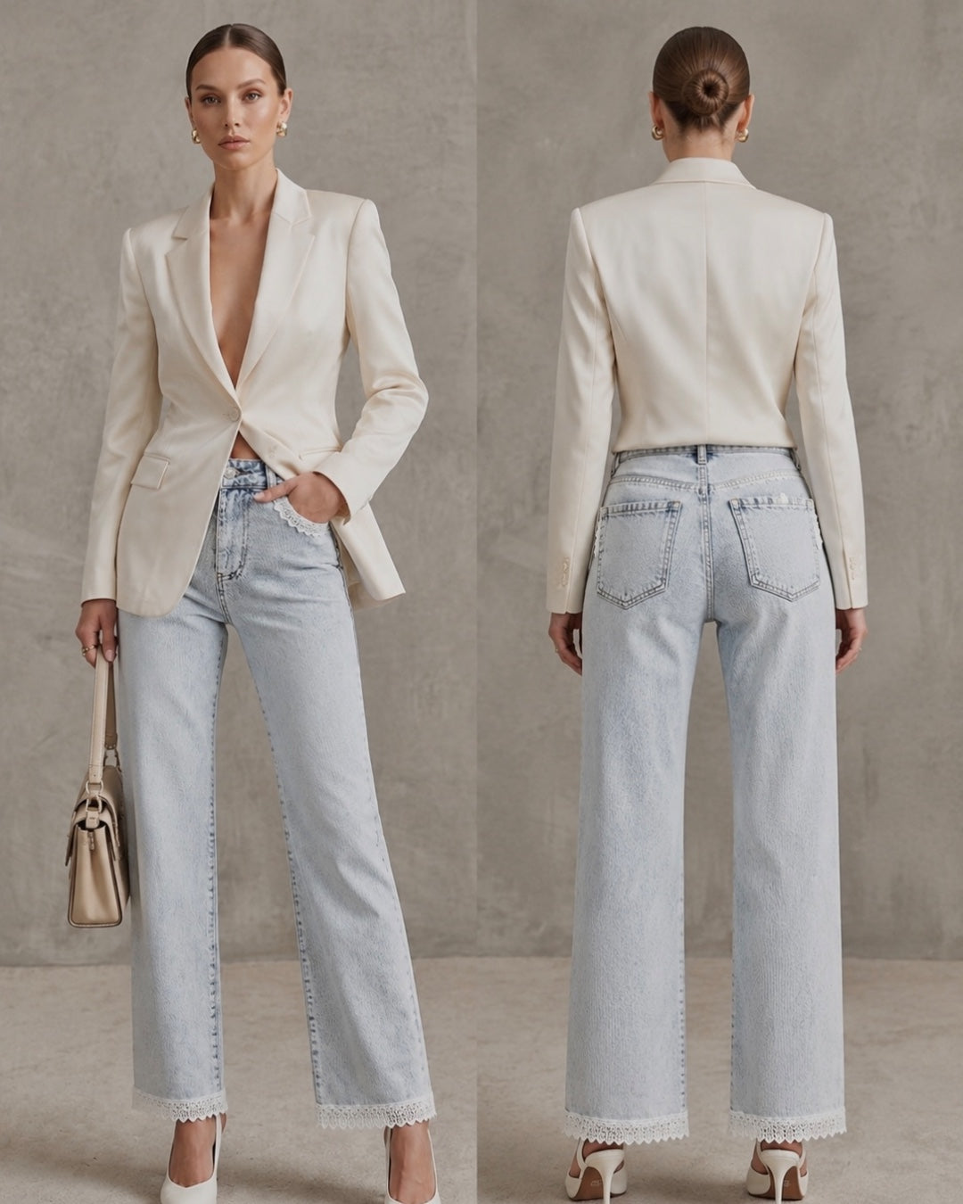 Lace Trim Detailed Denim