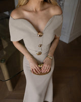 Off-Shoulder Golden Dress