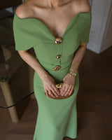 Off-Shoulder Golden Dress
